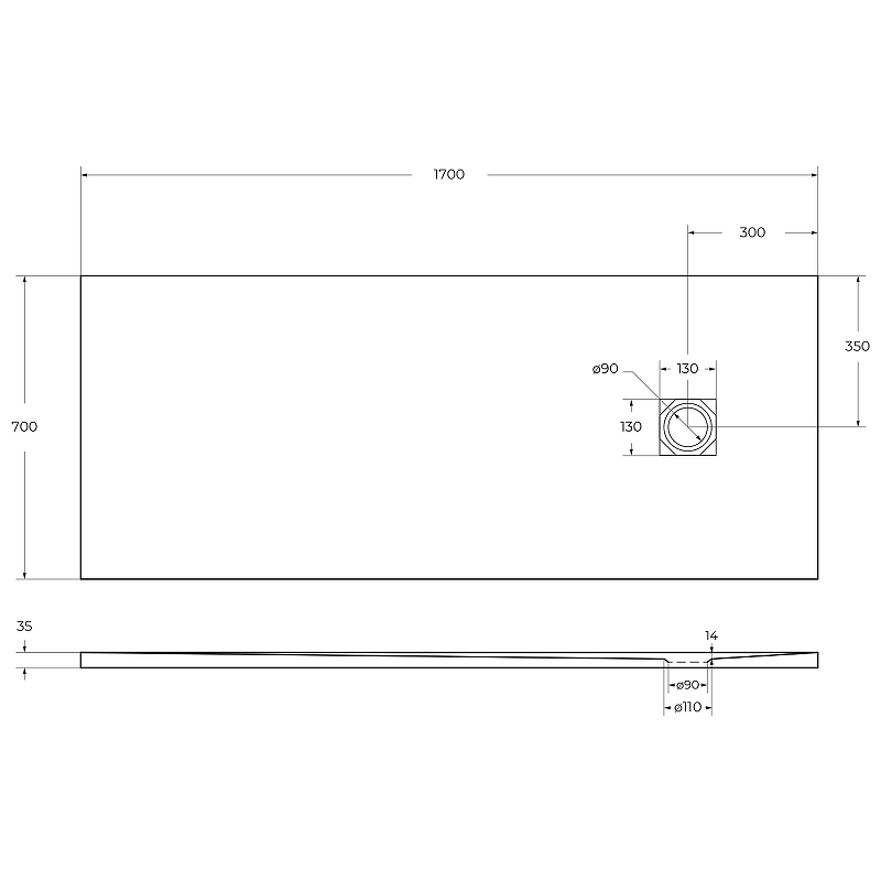 Душевой поддон из искусственного камня BelBagno TRAY-MR-UNO-AH-170/70-35-W 170x70, белый