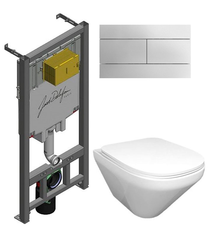 Комплект Jacob Delafon инсталляция E29025-NF с унитазом E77725-0, крышка-сиденье E77168-0 и кнопка смыва E4316-CP 