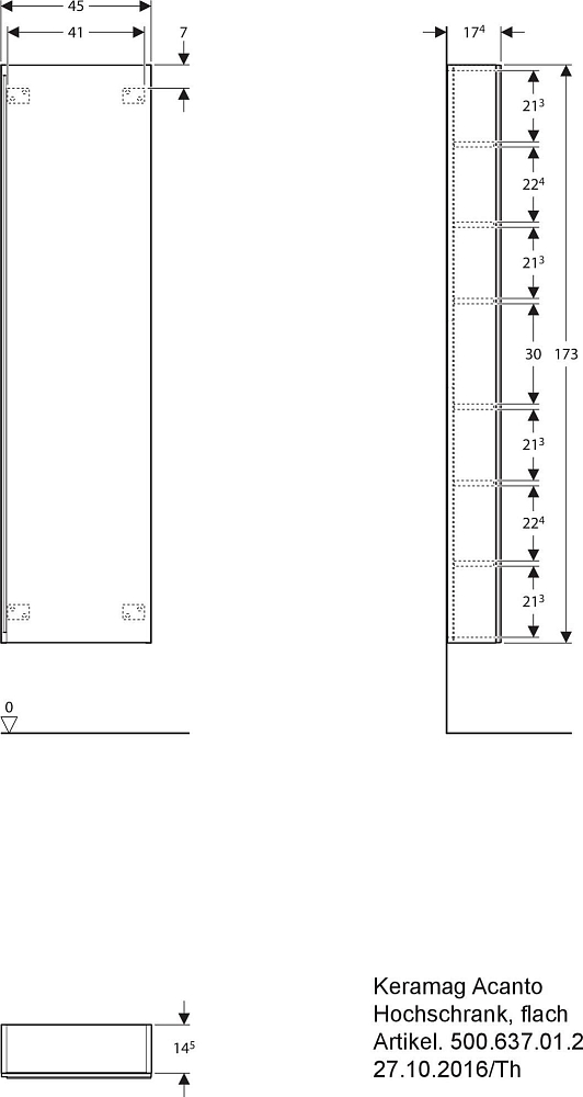 Шкаф-пенал 45 см Geberit Acanto 500.637.JL.2, песочно-серый