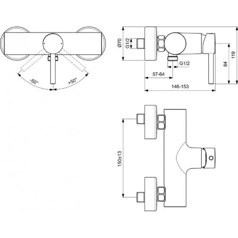 Смеситель для ванны с душем Ideal Standard Ceraline BC200XG черный