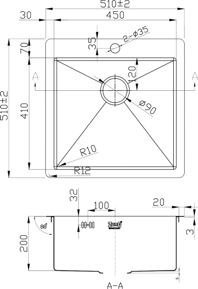 Кухонная мойка Zorg Inox PVD 5151 GRAFIT, графит