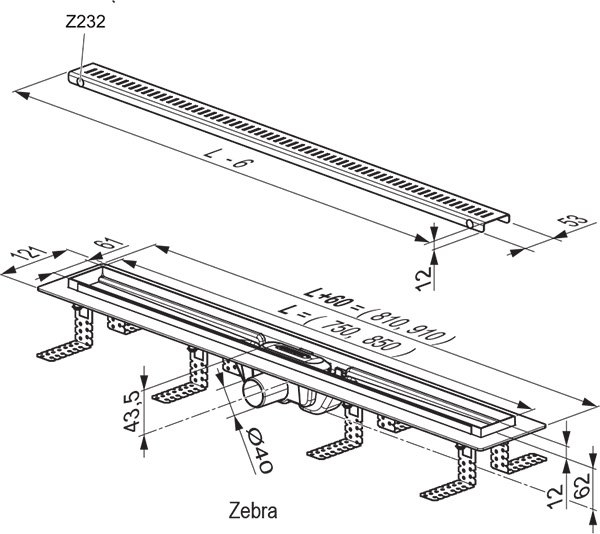 Душевой канал OZP Ravak Zebra 850 X01434