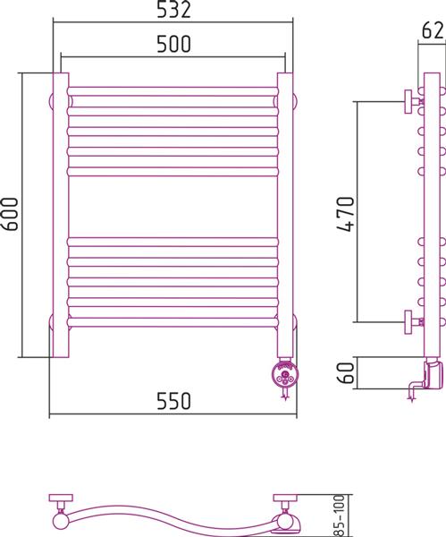 Полотенцесушитель электрический Сунержа Флюид 60x50 R