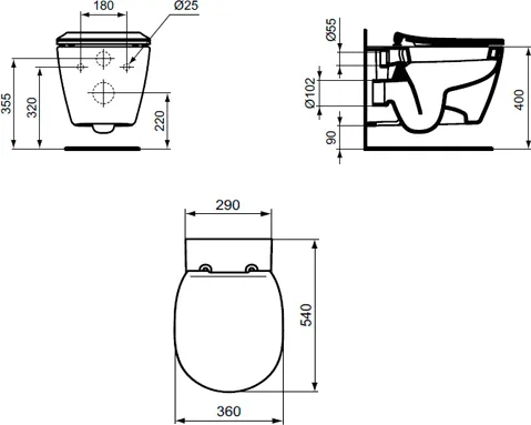 Комплект инсталляция с кнопкой смыва с подвесным унитазом Ideal Standard Connect AquaBlade E212701 с сиденьем микролифт