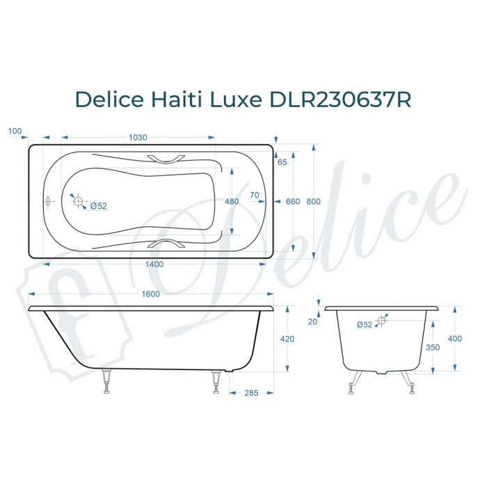 Чугунная ванна Delice Haiti Luxe DLR230637R белый