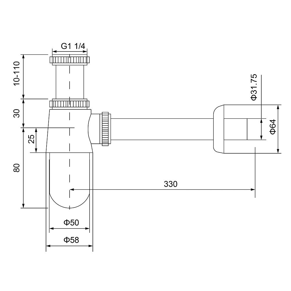 Сифон Timo 960/18L черный