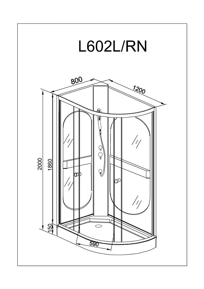 Душевая кабина Deto L L602LNLED+GM