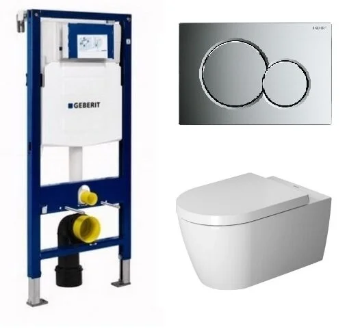 Инсталляция Geberit с безободковым унитазом Duravit Me by Starck Rimless 45290900A1, сиденье микролифт клавиша хром, комплект 198713