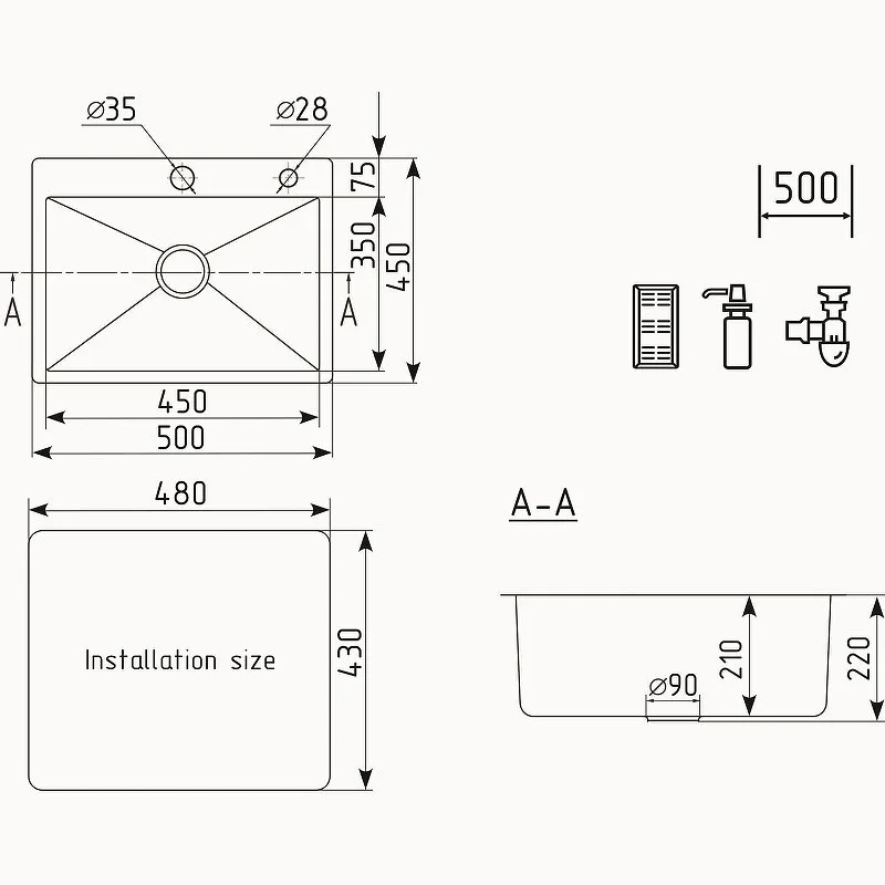 Кухонная мойка Ulgran US-500 US 500-001 серый