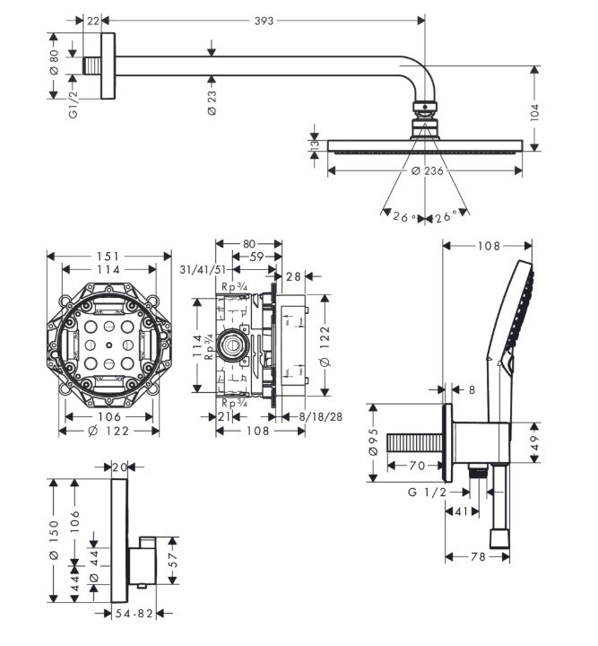 Душевая система Hansgrohe Raindance S 27951000 хром, термостат