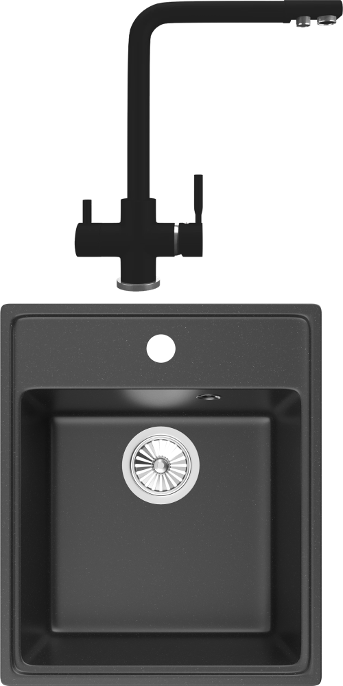 Комплект Мойка кухонная Domaci Солерно DF 425-07 уголь + Смеситель UQ-016-07 уголь