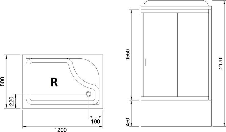 Душевая кабина 120х80 см Royal Bath BP RB8120BP5-WC-CH-R стекло матовое