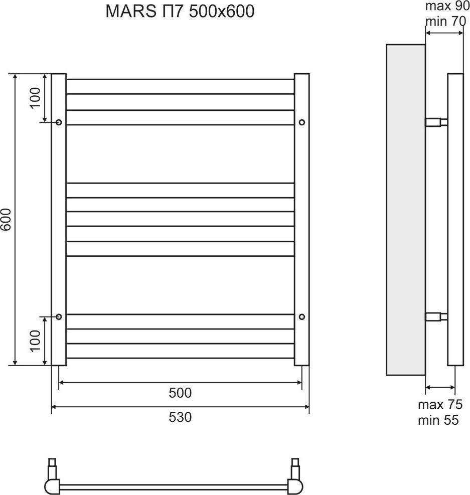 Полотенцесушитель электрический 50x60 см Lemark Mars LM35607E П7, левый/правый