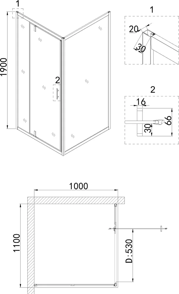 Душевой уголок Niagara Nova 110x100 NG-43-11AG-A100G, профиль золото, стекло прозрачное