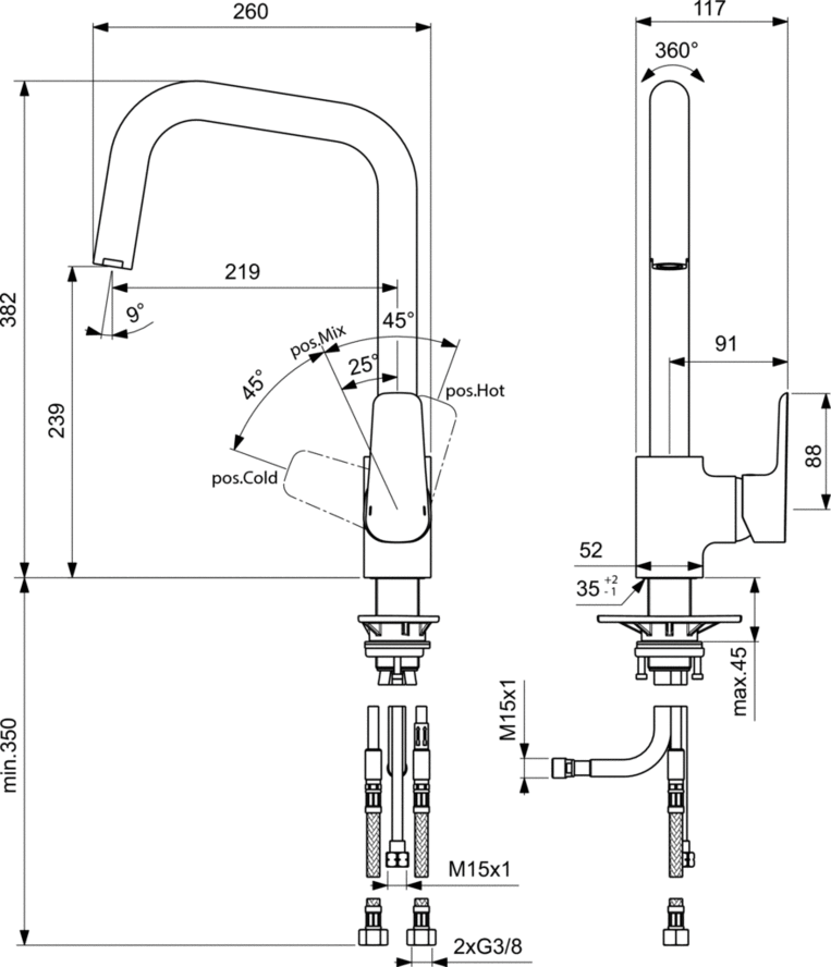 Смеситель Ideal Standard CERAPLAN III B0960AA для кухонной мойки, хром