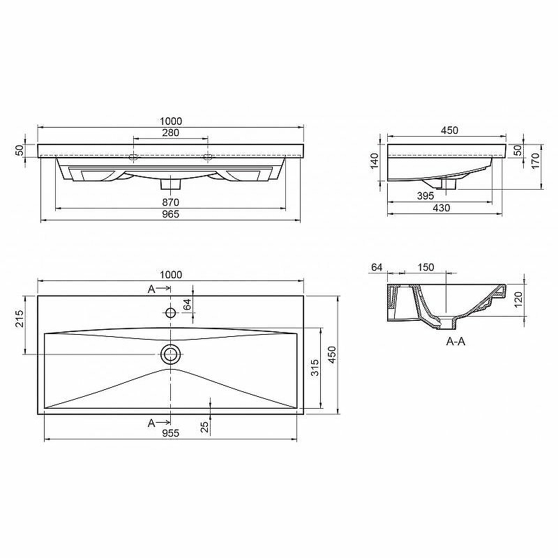 Раковина BelBagno BB-0324-100-LVB 100 см, белый