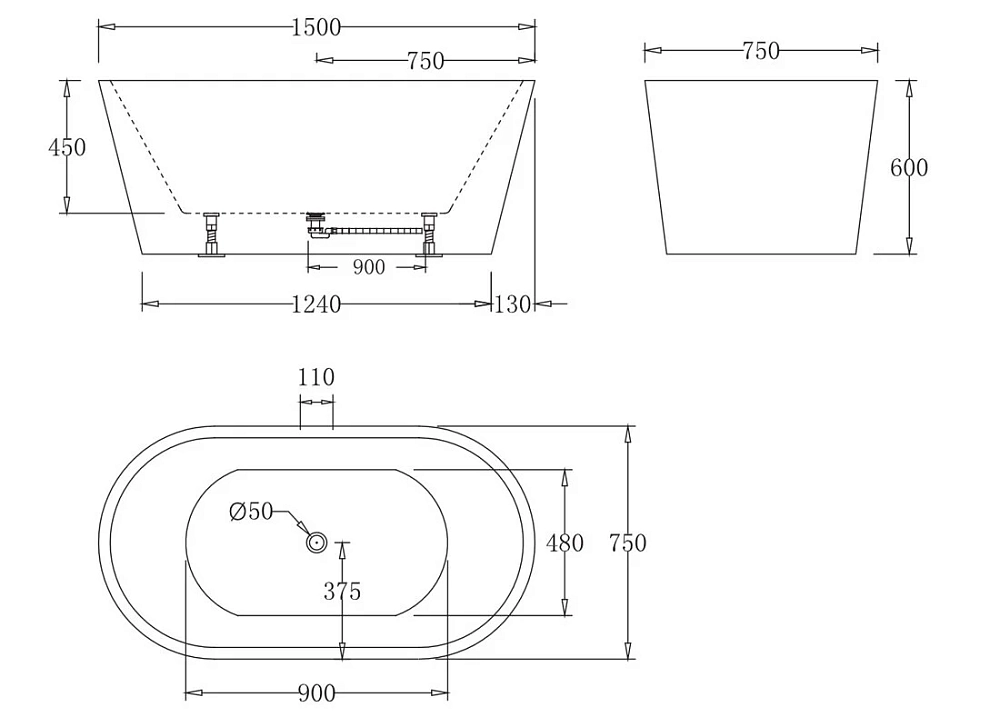 Акриловая ванна BelBagno BB BB71-1500-W0 белый