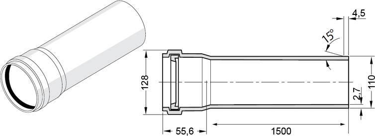Труба канализационная Rehau Raupiano Plus 110/1500 (штанга: 15 м)