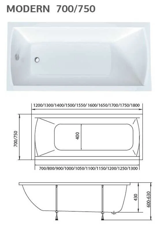 Акриловая ванна 1MarKa Modern 01мод1570 белый