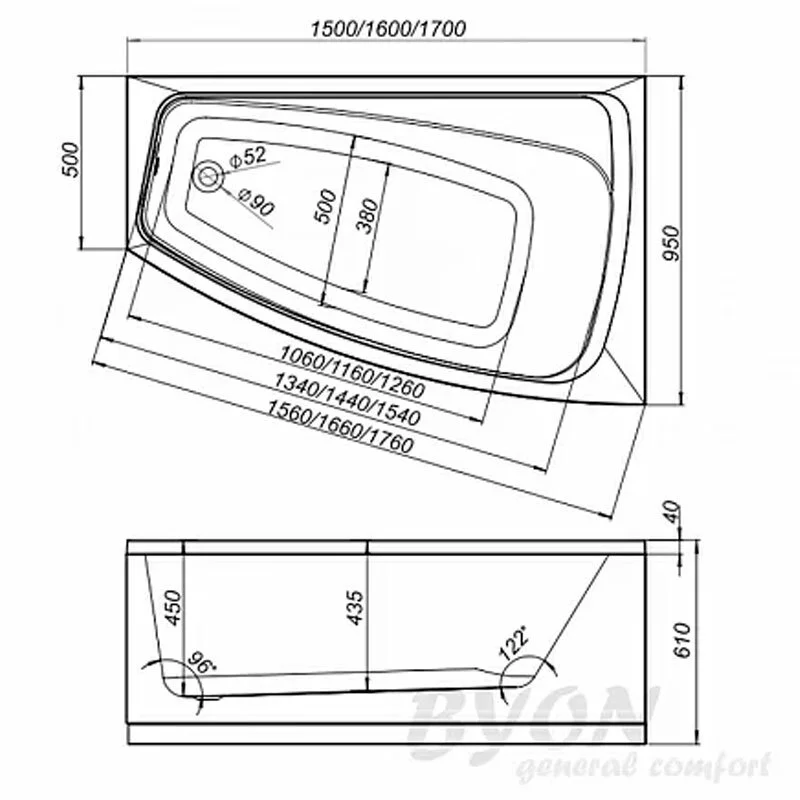 Акриловая ванна Byon Ц0000161/Ц0000164/V0000071 белый