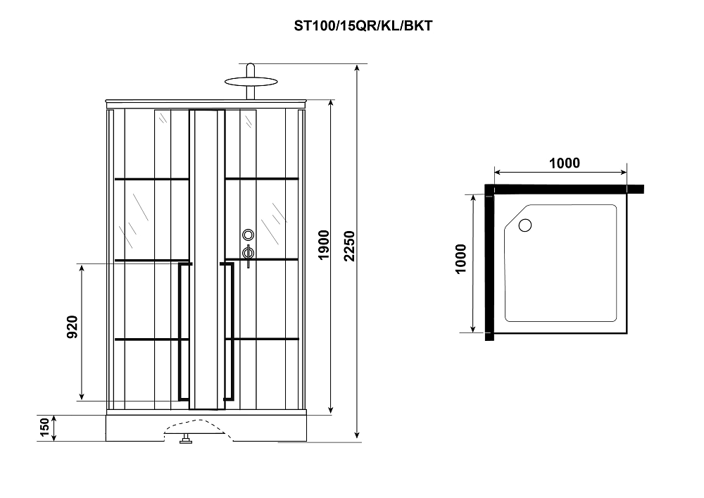 Душевая кабина Niagara Standart ST100/15QR/KL/BKT стекло прозрачное с узором, профиль черный