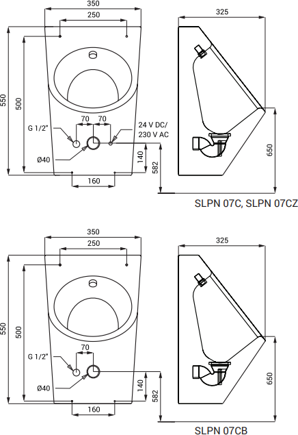 Писсуар Sanela SLPN 07C 91073 с термодатчиком, нержавеющая сталь