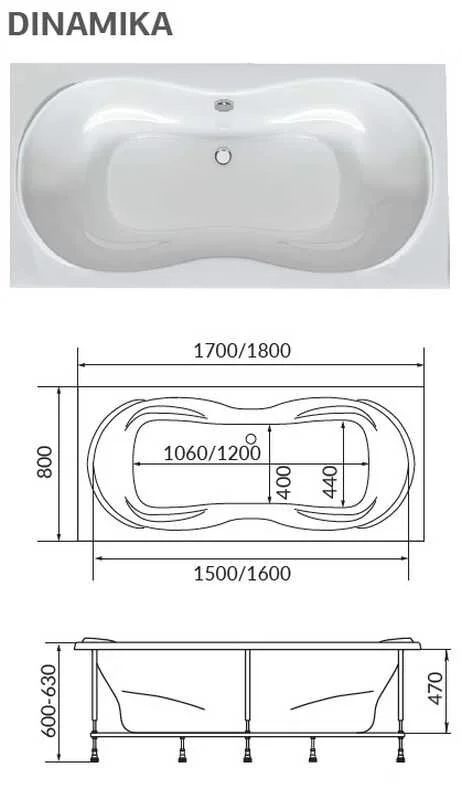 Акриловая ванна 1MarKa Dinamika 01ди1780 белый