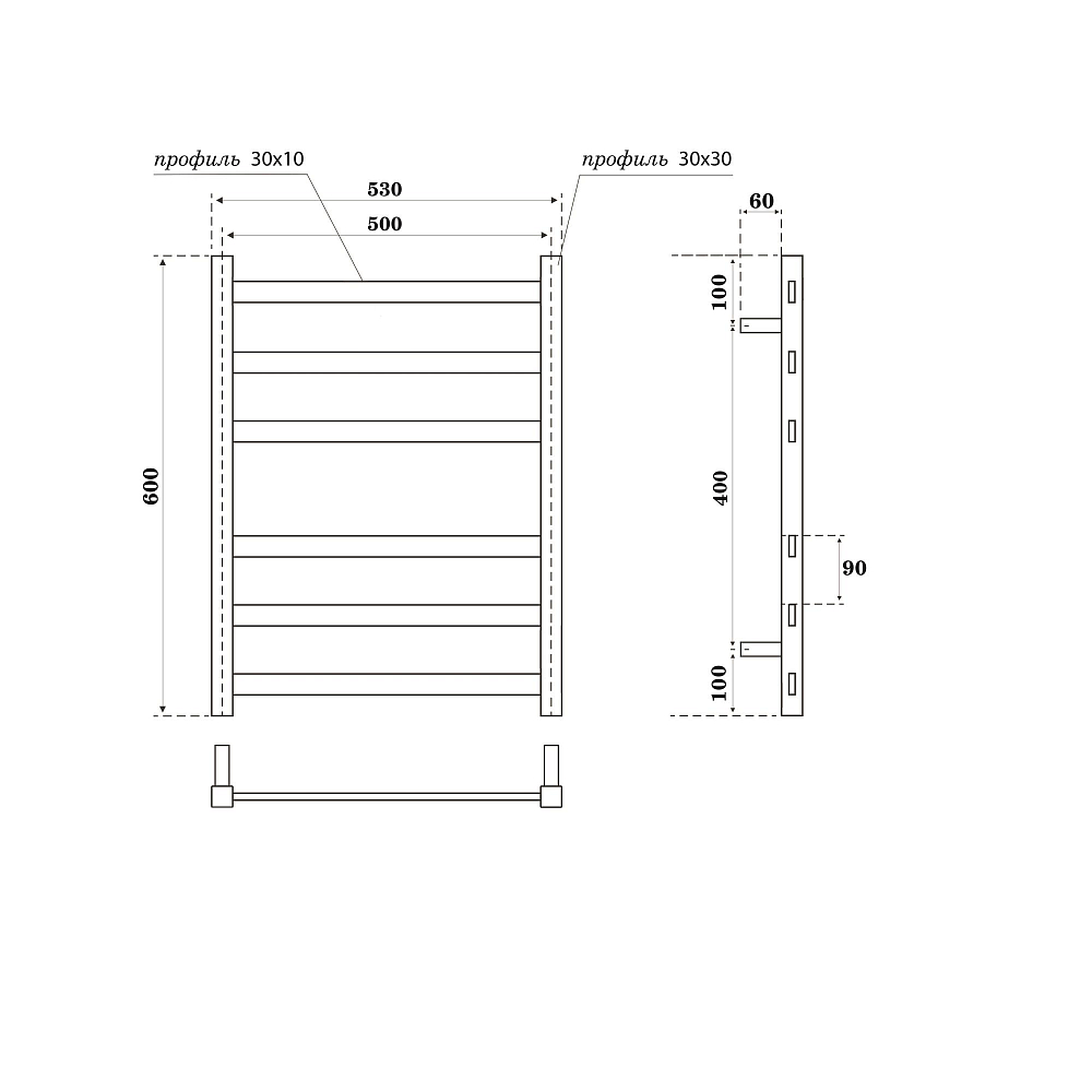 Полотенцесушитель электрический Point Меркурий PN83156BE П6 500x600 левый/правый, черный