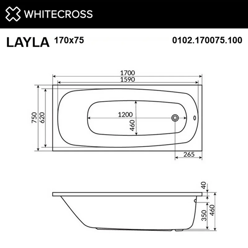 Акриловая ванна Whitecross Layla 0102.170075.100.RELAX.CR белый