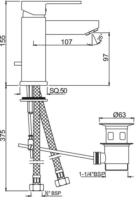 Смеситель для раковины Jaquar Kubix-F KUB-CHR-35052FB, хром