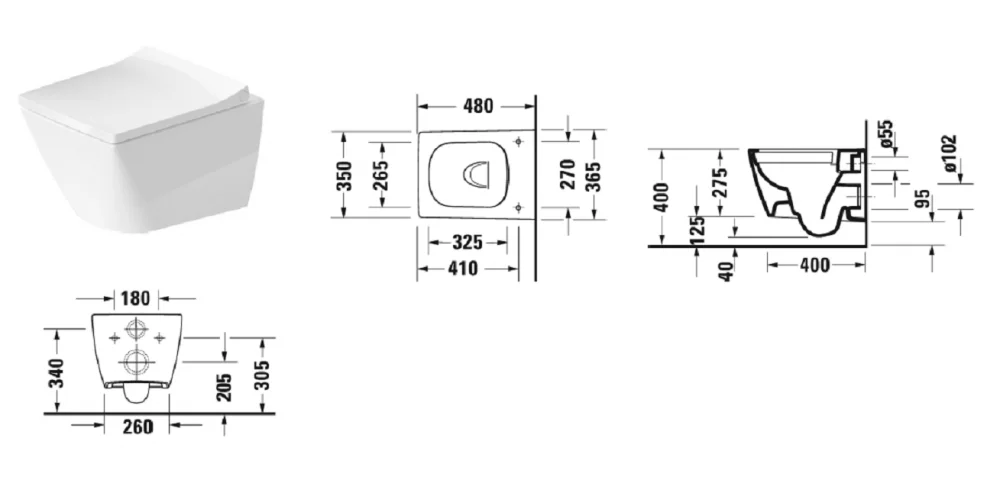 Подвесной унитаз Duravit Viu 25730900001 37 x 48 см безободковый, с покрытием WG, белый