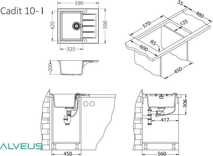 Кухонная мойка Alveus Cadit 10 Granital 1132020 concrete