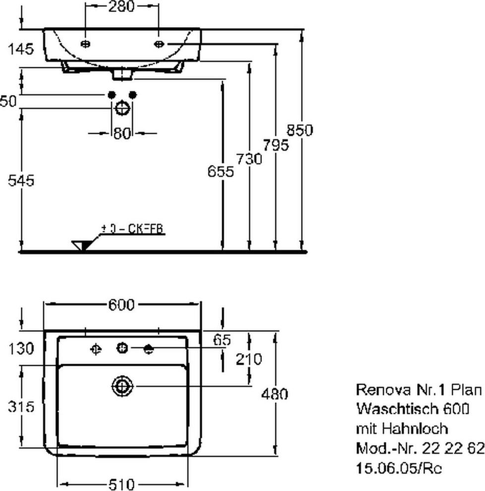 Раковина 60 см Geberit (Keramag) Renova Nr. 1 Plan 222262000, белый