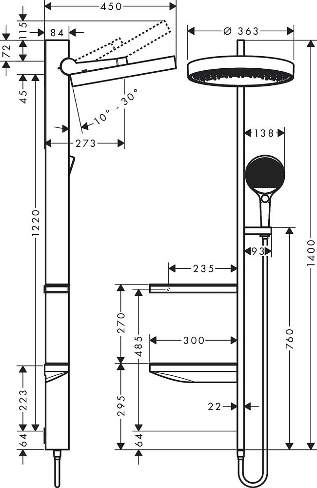 Душевая стойка Hansgrohe Rainfinity Showerpipe 360 26842000, хром (уцененный товар)