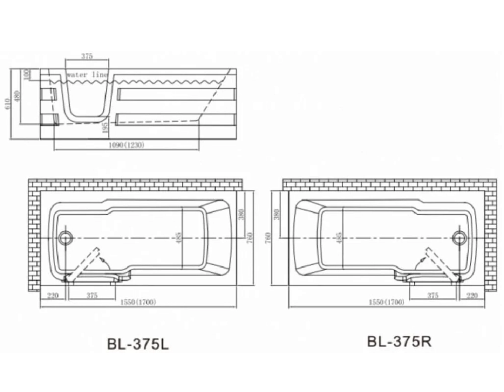 Акриловая ванна Bolu Personas BL-375 155х76 L белый