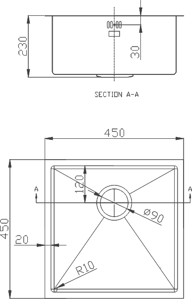 Мойка кухонная Domaci Равенна PVD DMB-113 медь, 45х45 см, нержавеющая сталь, квадратная, встраиваемая