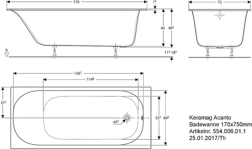 Акриловая ванна Geberit SOANA 554.006.01.1, белый