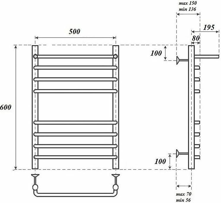 Полотенцесушитель электрический Point PN09156SPE П7 500x600 с полкой левый/правый, хром