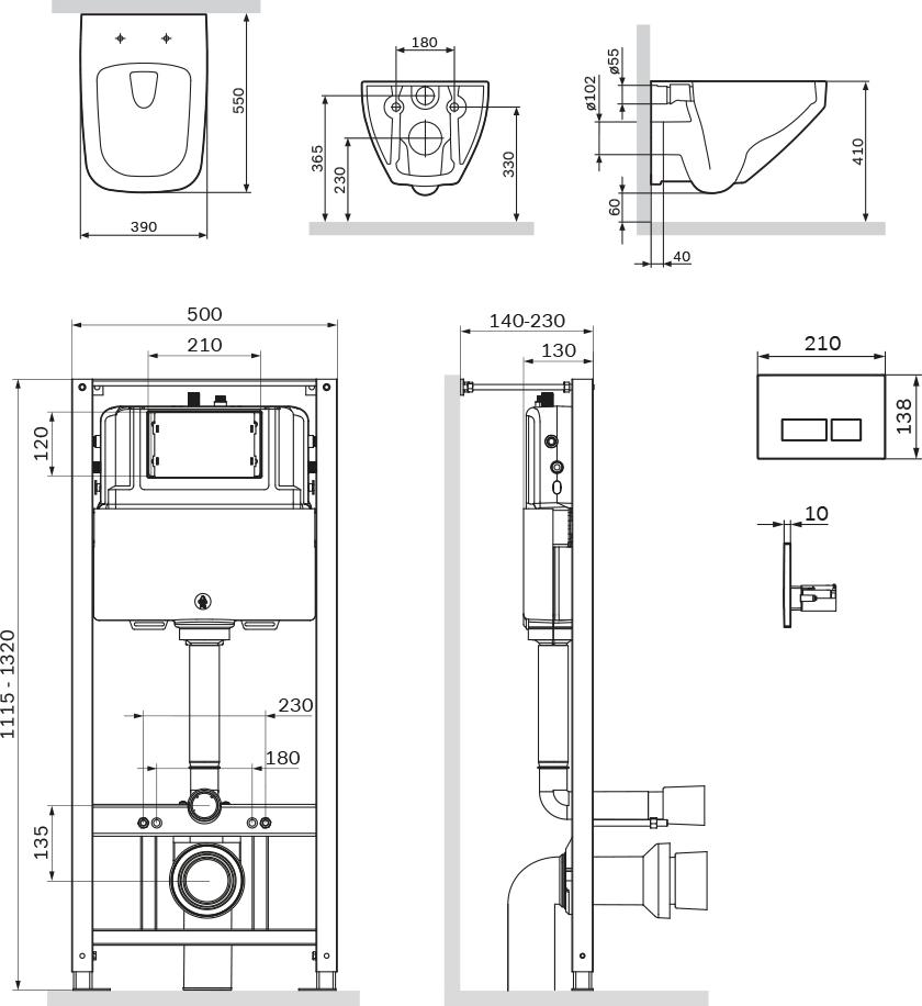 Комплект унитаза с инсталляцией AM.PM Inspire V2.0 FlashClean IS47051.50A1700 с сиденьем микролифт и клавишей смыва хром