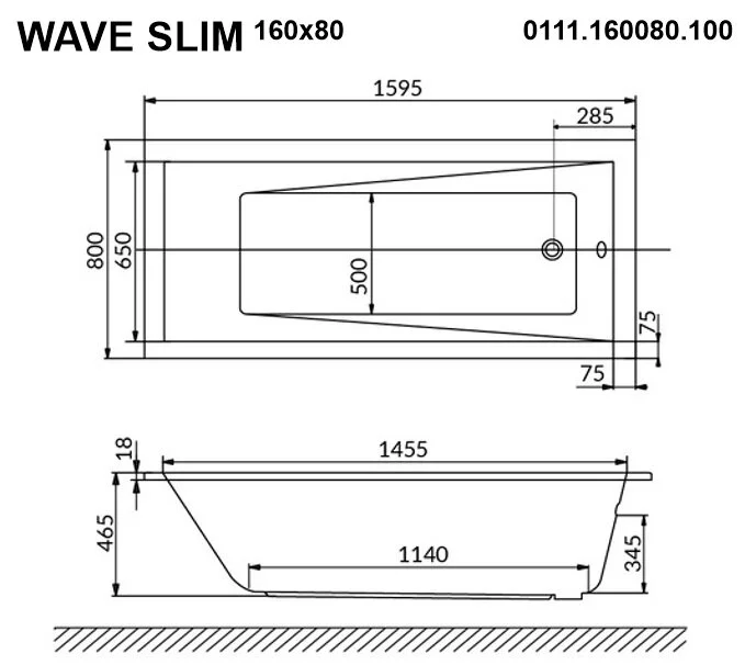 Акриловая ванна Whitecross Wave Slim 0111.160080.100.NANO.GL золото, белый