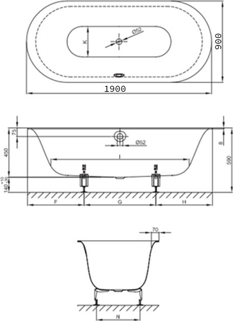 Ванна встраиваемая BetteLux Oval 3467-035 PLUS с шумоизоляцией 190x90x45 см, с покрытием.Glaze Plus