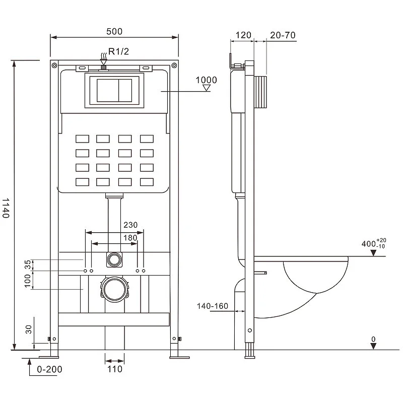 Инсталляция + унитаз Abber Bequem AC1100/AC0105/AC0121, безободковый, сиденье микролифт, клавиша смыва хром