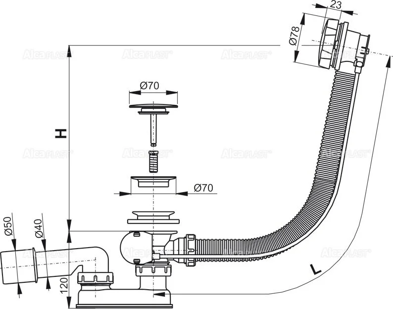 Слив-перелив для ванны AlcaPlast A55K-80-RU-01