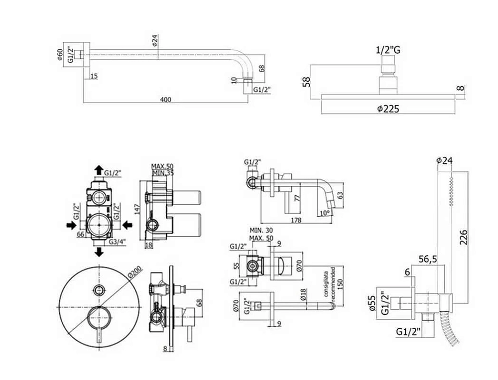 Душевая система Paffoni KIT LIG KITLIG015BO006 белый