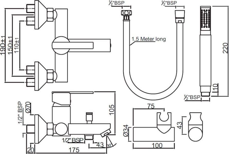 Смеситель для ванны Jaquar Fonte FON-CHR-40119SHK