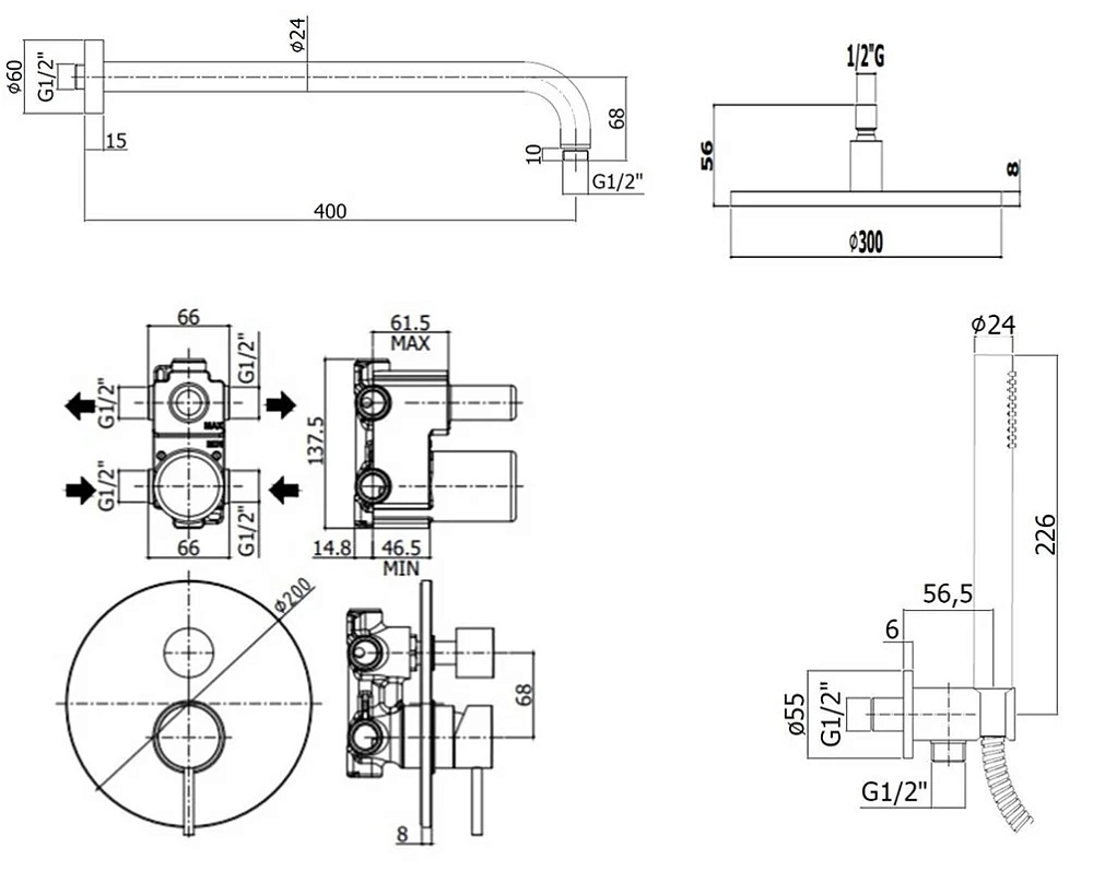 Душевая система Paffoni KIT LIG KITLIG018BOKING белый