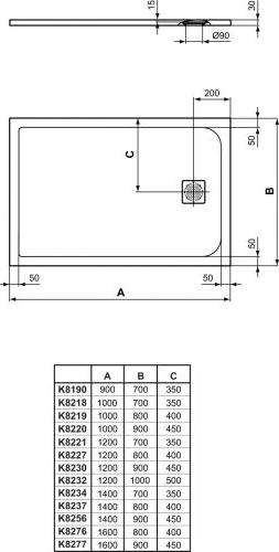 Поддон для душа 120x90 см Ideal Standard Ultra Flat S K8230FV слив 90 мм, чёрный