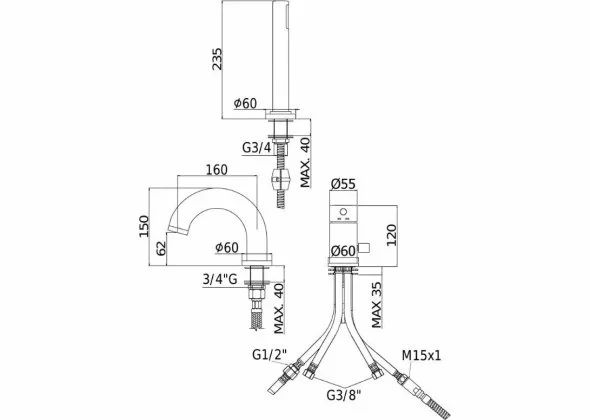 Смеситель на борт ванны Paffoni Light LIG047CR хром