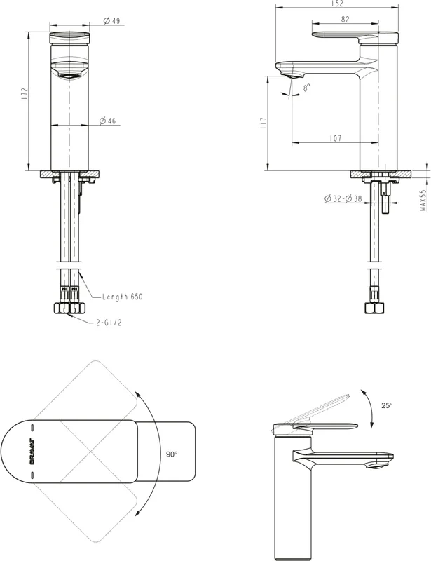 Смеситель для раковины Bravat Eddie F1369402BW-ENG черный