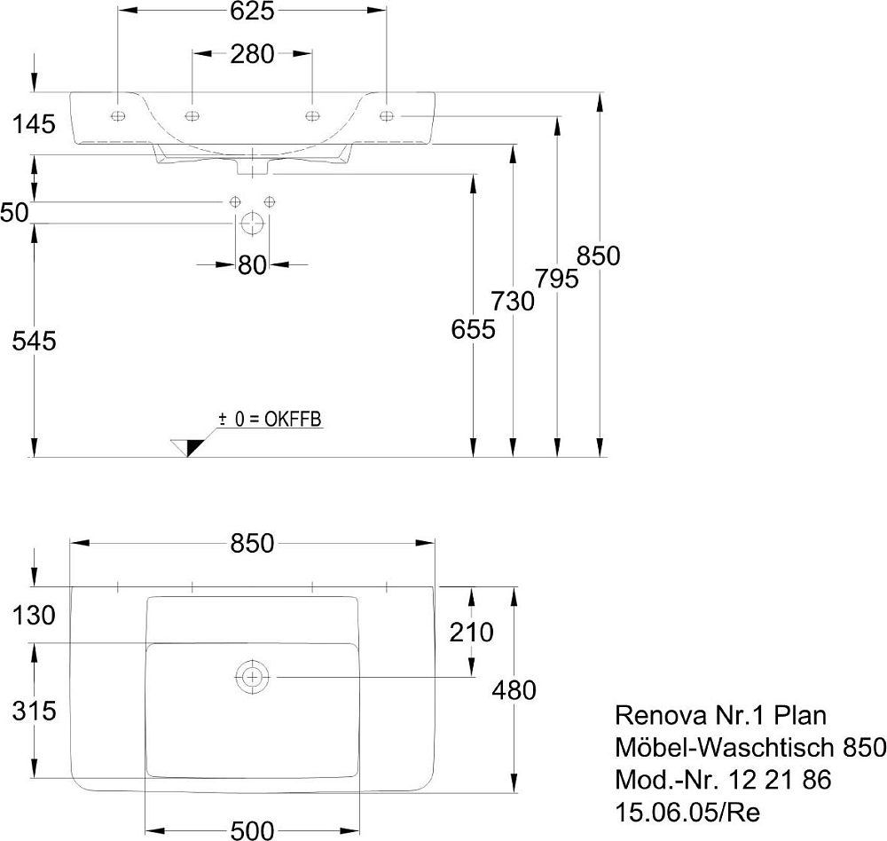 Раковина 85 см Geberit (Keramag) Renova Nr. 1 Plan 122186000, белый